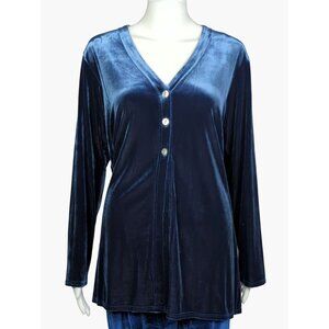 Vintage Denim & Co Women's Blue Stretch Velvet Long Sleeve Loose Fit Top Small